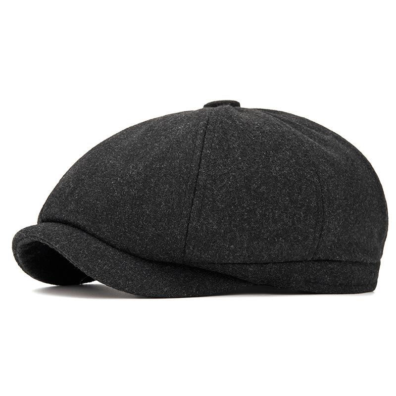 

Color Matching Retro Octagonal Cap Men s Autumn Winter Classic Woolen Beret British Peaked Cap Newsboy Cap темно-сірий