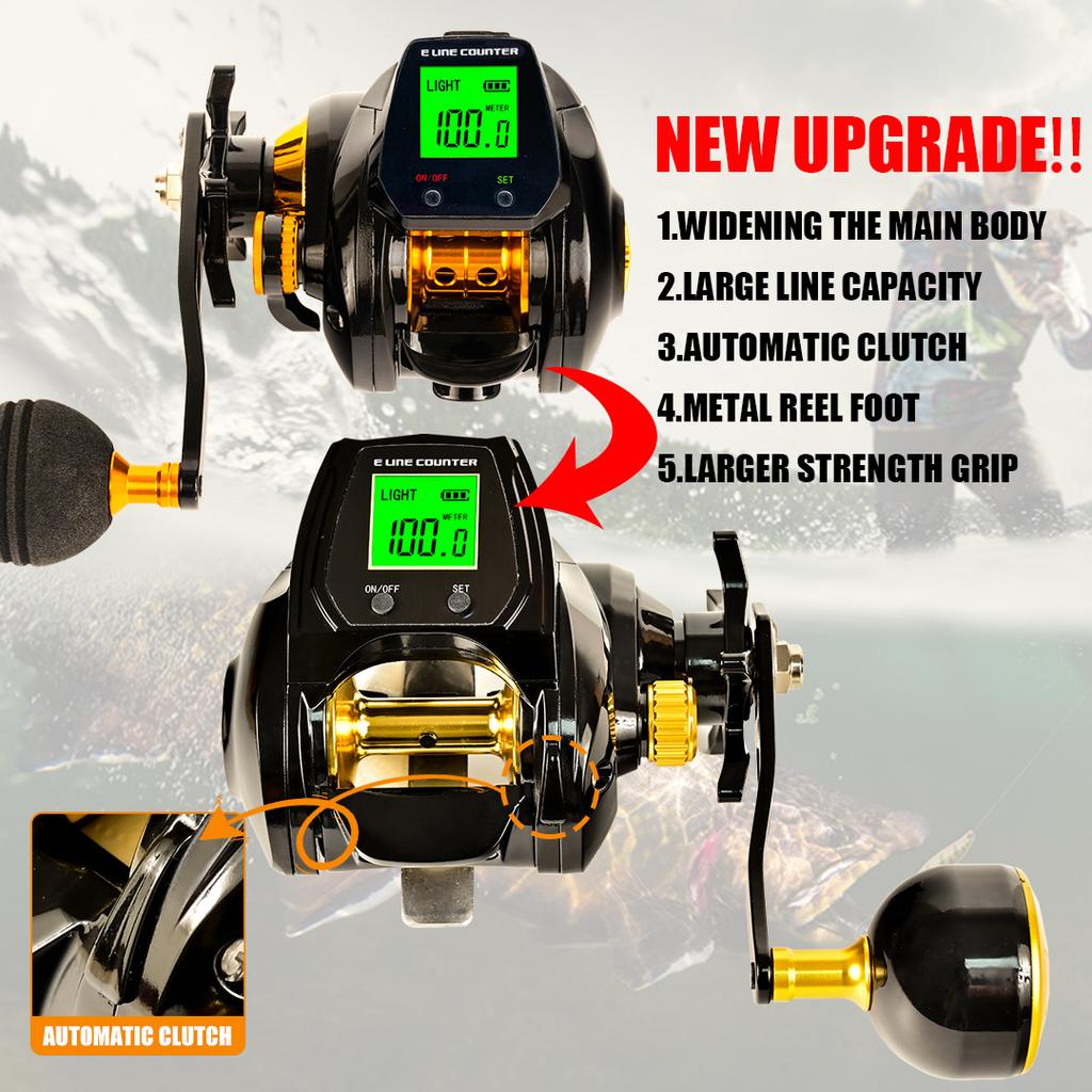 Mulinello da Pesca alla Deriva Portatile in Lega di Alluminio con Elettronica 6.3:1 Rapporto di Alta Velocità Potente 12kg di Freno con Display Digitale 7+1BB Mulinello da Spinning Mulinello da Lenza