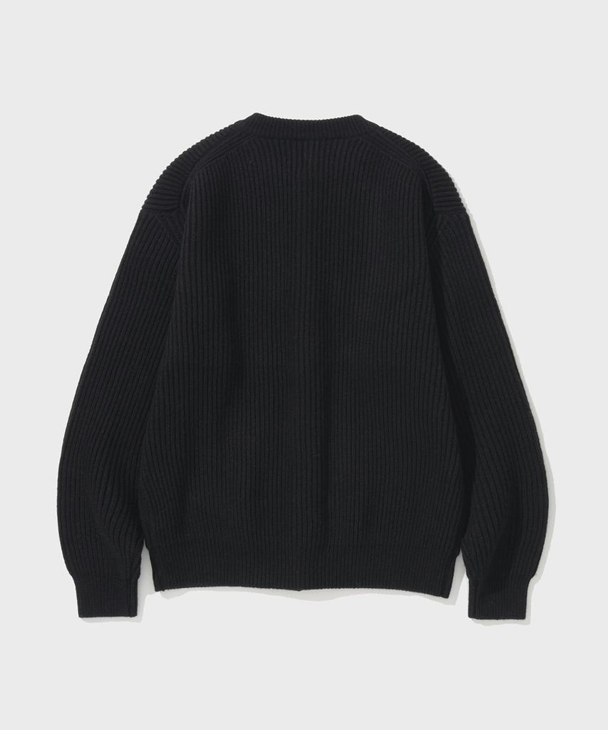Shirter Wool Chunky Round Neck Cardigan (Black)