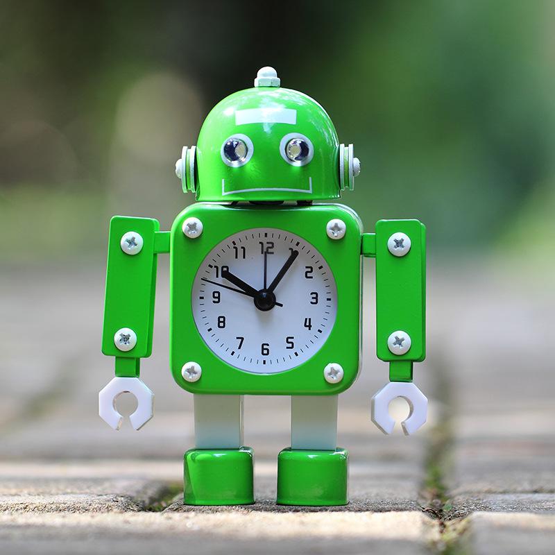 Holding Pen Metal Robot Alarm Clock Student Using Cartoon Children's Cute Silent Alarm Clock Creative Small Alarm Clock