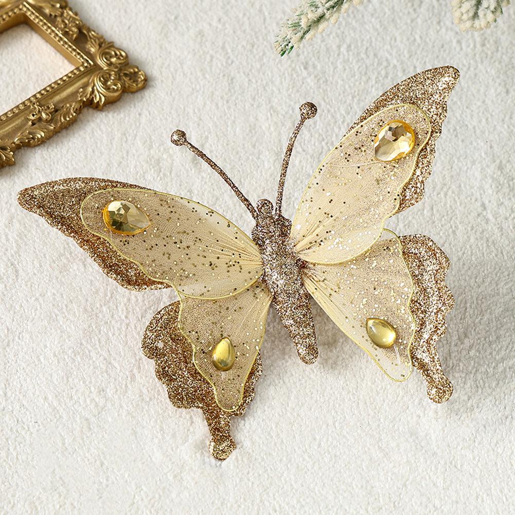Weihnachtsbaumschmuck Glitzer Schmetterling Ornamente Kunststoff Simulation Netz Weihnachts-Hängedekoration Funkelnd