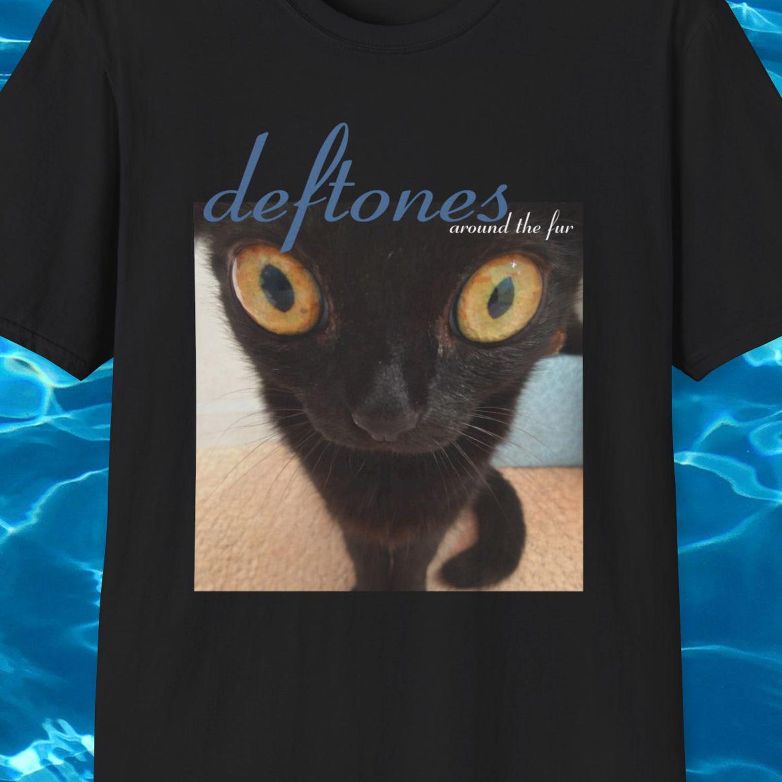 Deftones Around the Fur Cat Tee, Nu-Metal Y2K Parody Graphic Portrait Shirt M
