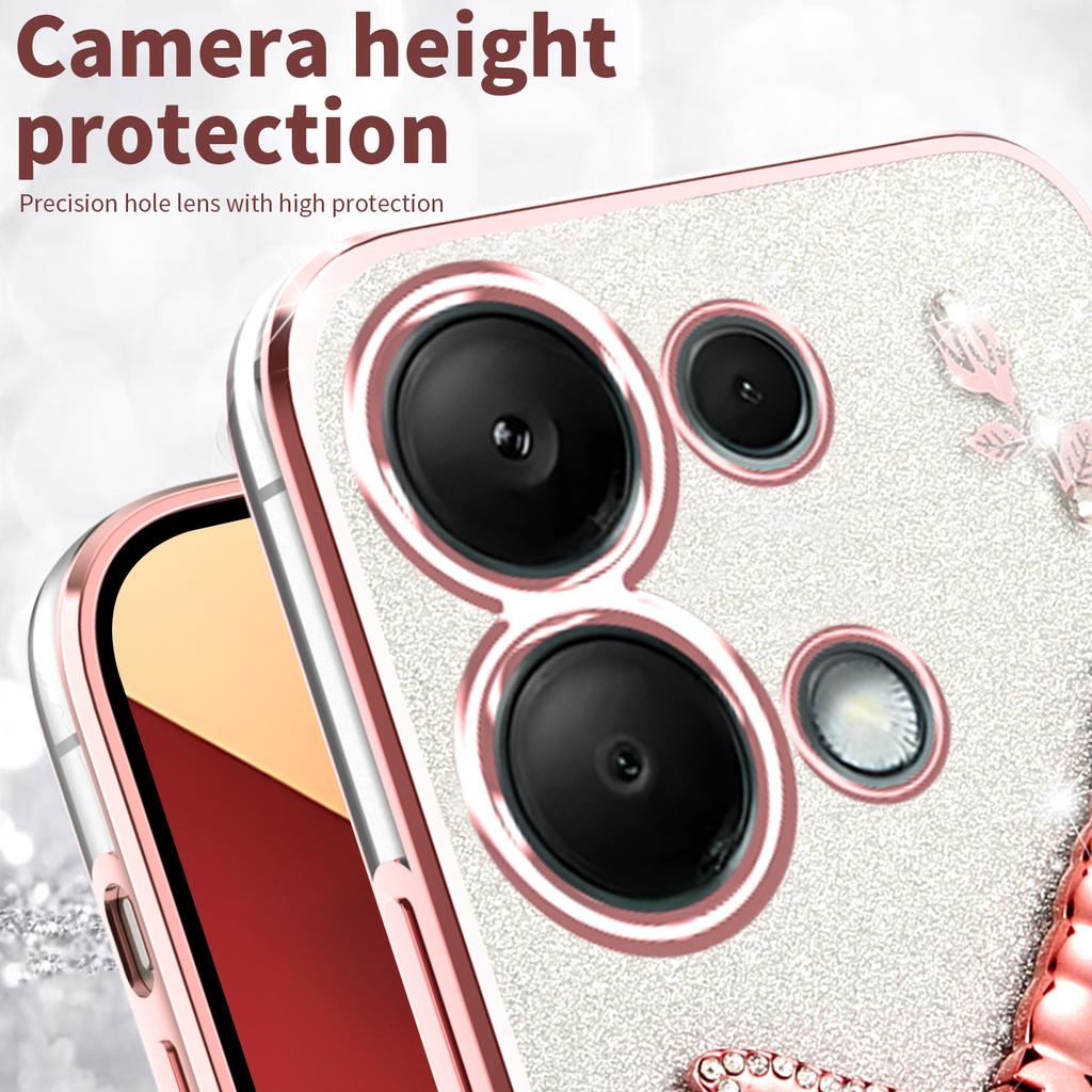 For Xiaomi Redmi Note 13 Pro 4G/Poco M6 Pro 4G Case Dragonfly Kickstand TPU Flowers Glitter Phone Cover