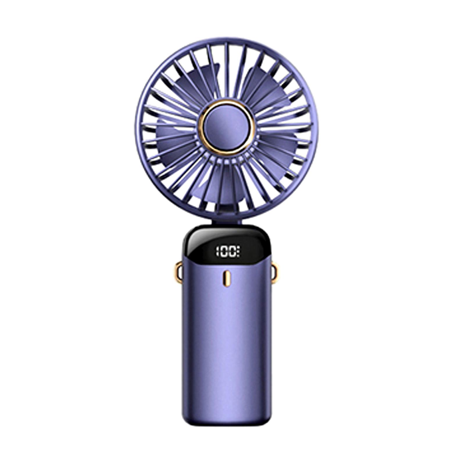 

Usb Hand-held Portable Mini Fan Folding Digital Display Office Desktop Electric Fan With A Neck Lanyard purple#0
