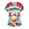 Ladies' Christmas Printed Fashionable V-neck Pocket Short Sleeved  Uniform And Caregiver Top