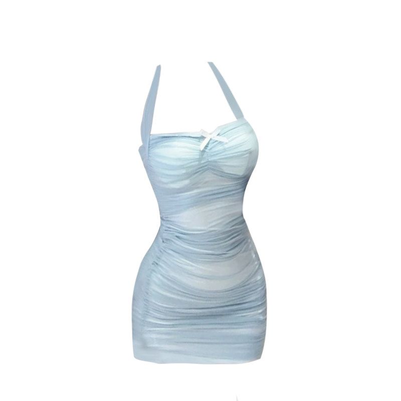 

Gaositong Pure Desire Hot Girl Slim Fit Ruched Halter Dress Women s Spring/Summer 2026 Sexy Vacation Bodycon Dress Dress XL