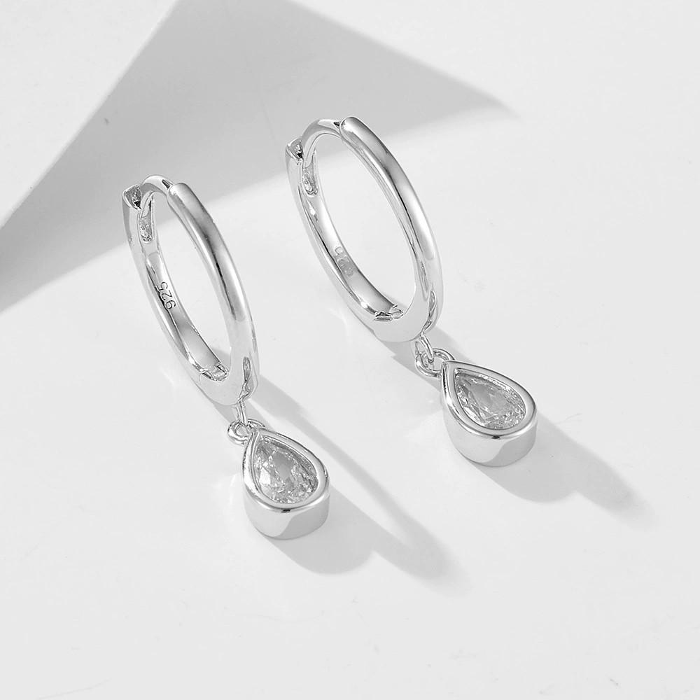 Fashion Jewelry 925 Sterling Silver Minimalist Small Earrings Oval Shape Drop Diamond Earrings Gold Plated Hoop Earrings Women
