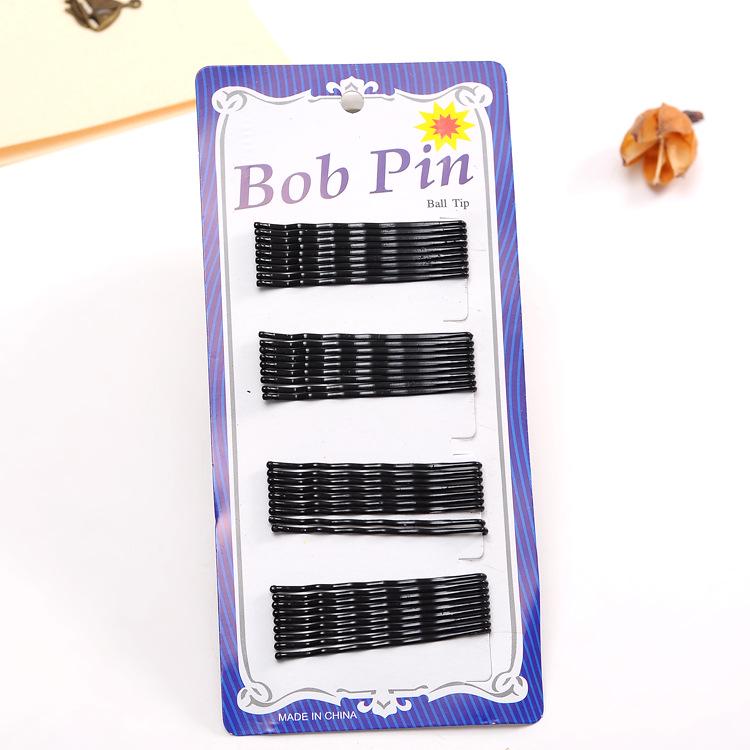 

Black Bobby Pins - Hair Styling Accessories, Straight Wave, Steel Wire Clips on Blue or Yellow Cards