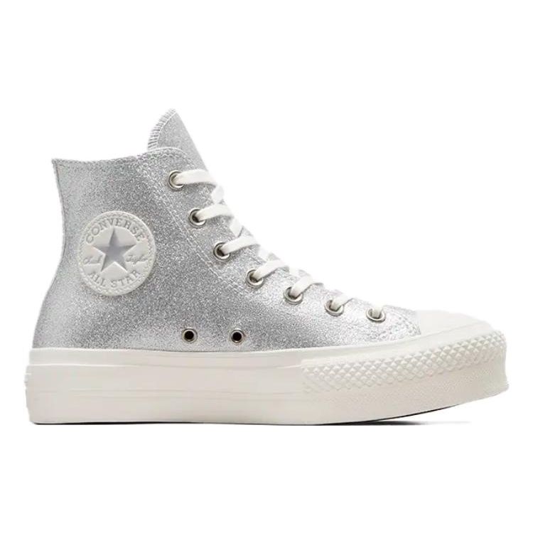 Converse All Star Lift Pohodlné Všestranné Odolné Tlumící Nárazy Lehké Plátěné Boty s Vysokým Svrškem Dámské Tenisky Stříbrné A07949C