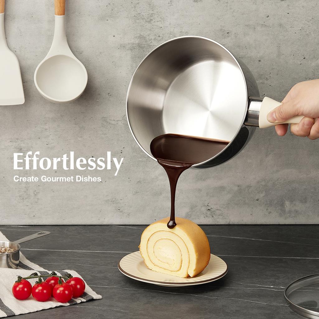 KOCH SYSTEME CS 1/2/3QT Stainless Steel Saucepan with Lid Nonstick Milk Pots with Stay-cool Bakelite Handle Kitchen Sauce Pot