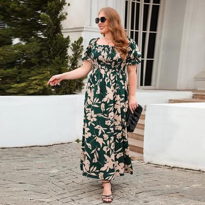 Letnia damska sukienka plus size z nadrukiem, codzienna sukienka wakacyjna, bohemiczna elegancka długa sukienka midi
