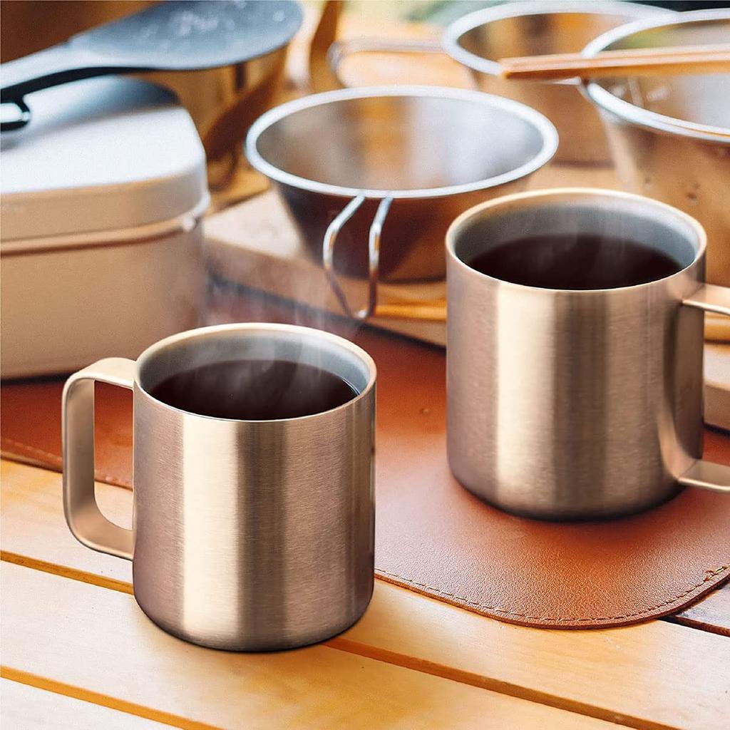 Atlas Steel Vacuum Insulated Large Keeps Hot or Smooth Perfect for Camping 2-Piece Dishwasher-Safe All-Stainless Mugs, 400ml, Size, Cold, Mouth,