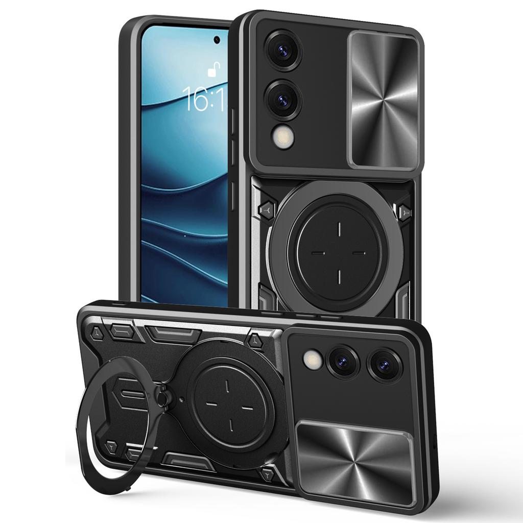 For Samsung Galaxy S25 Edge Case TPU + PC Phone Cover with Kickstand , Slide Lens Window