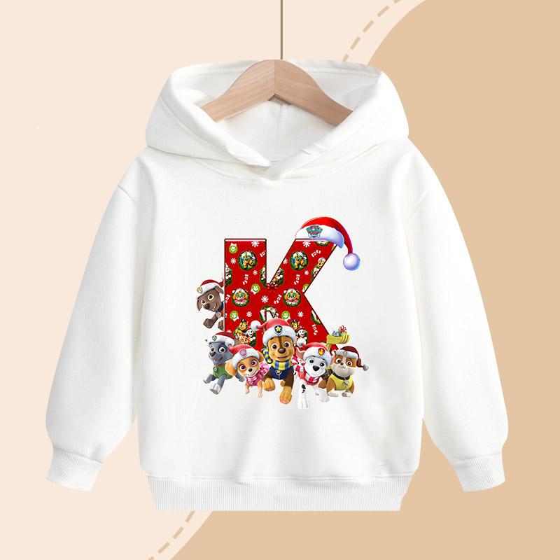 PAW Patrol Kids Hooded Sweatshirt Cartoon Christmas Letter Print Pullover Boys Girls Winter Casual Top Child Birthday Gifts