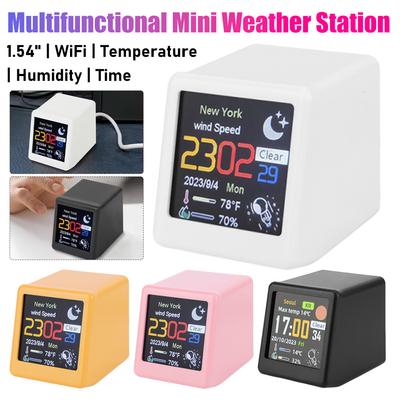 1.54inch Small Portable Smart Wifi Weather Station Display Weather Temperature Humidity Time Alarm Clock Desktop Decoration Gift