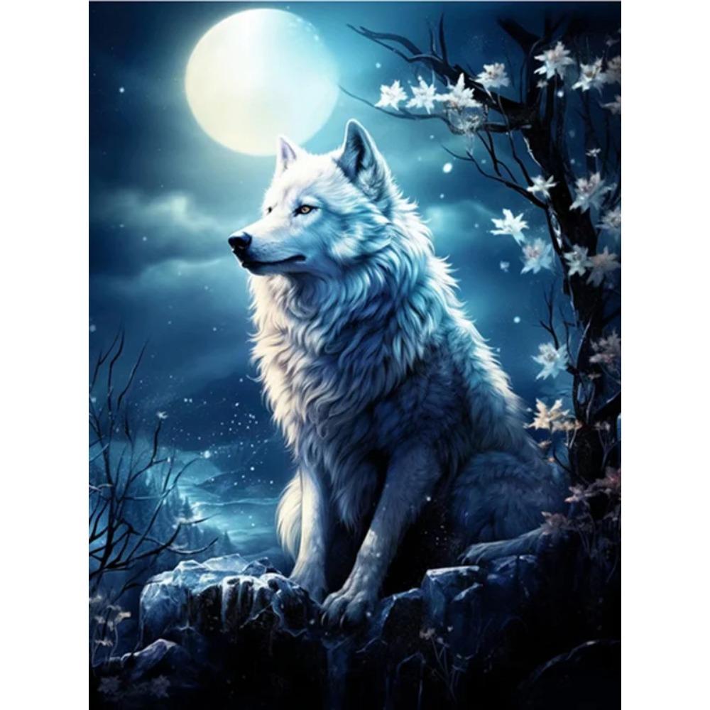 Diamond Painting Full Drill White Wolf Flower Animal Diamond Painting Handmade Art Landscape Diy Diamond Mosaic Painting Home Decoration