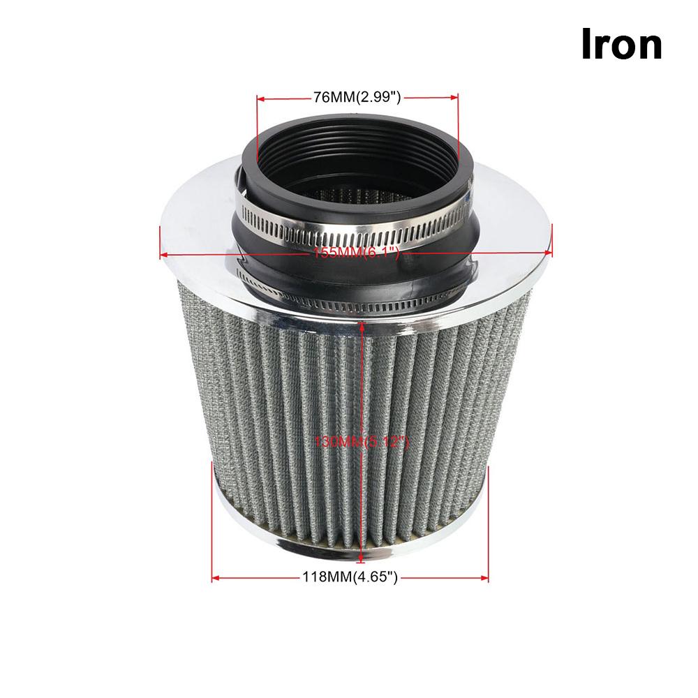New 76MM Iron Stainless Steel Sports High Power Flow Cold Air Filter Universal Car Cone Air Intake Filter Induction Kit OFI073