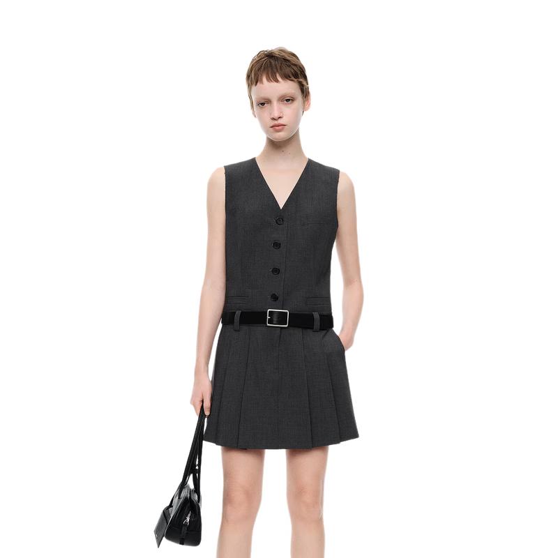 

MO&Co. Pleated V-Neck Blazer Dress with Belt S