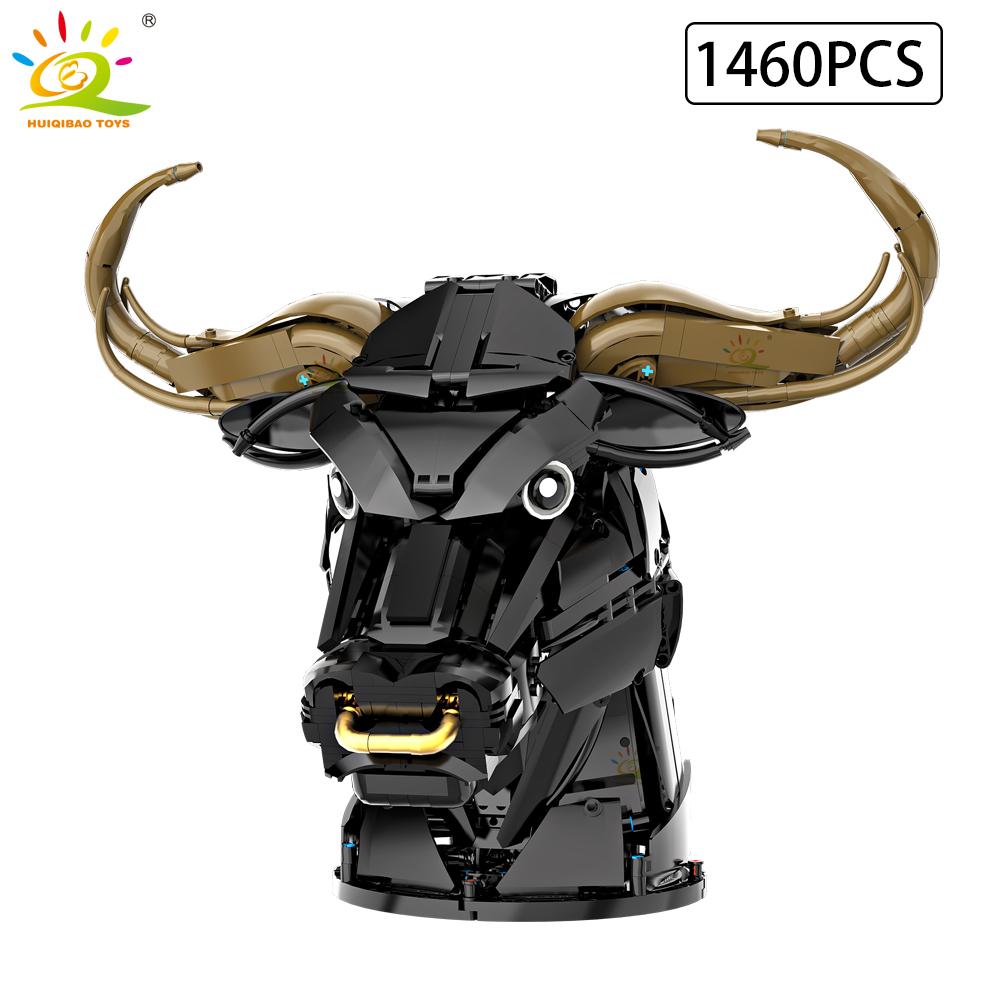 Non-Toxic Moc Creative Wolf Deer Eagle Head Model Building Blocks Animal Pendant Wall Decor Wall Hanging Sculpture Home Decor Toy