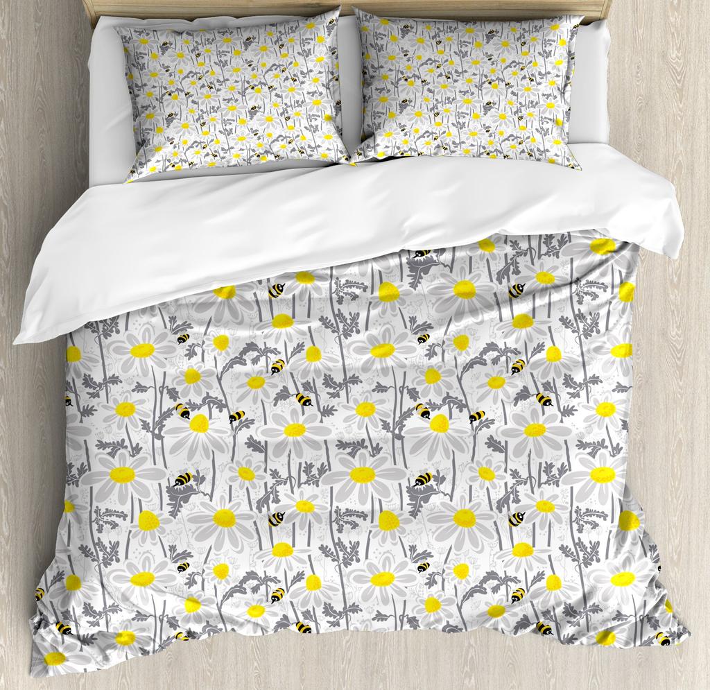 Cartoon Bee Duvet Cover Insect Honeybee Bedding Set Microfiber Wild Animal Comforter Cover King For Teens Boys Kawaii Home Decor