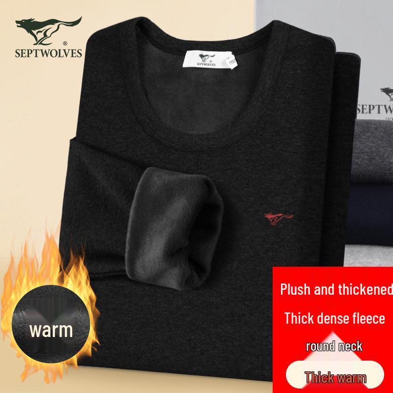 Septwolves Men's Velvet Thick Thermal Underwear Set, Autumn/Winter, Round Neck, Cold-Proof.