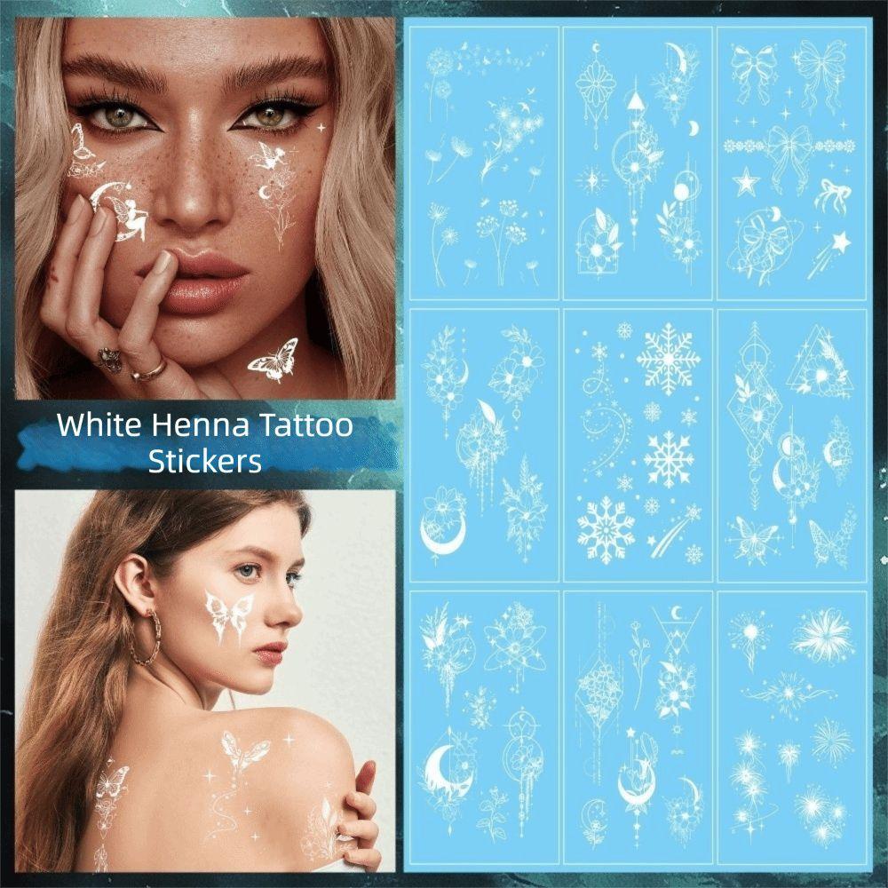 10pcs Flower Temporary Tattoo Stickers Butterfly Body Art Tattoo White Tattoo Stickers  Women Men