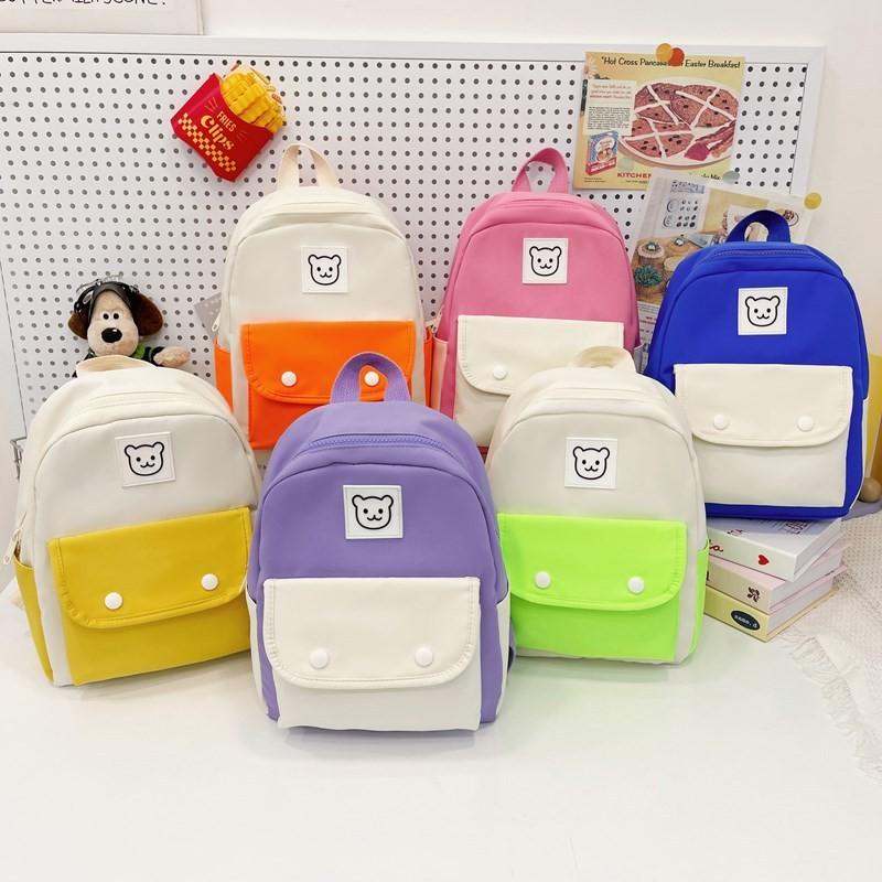 Contrasting Childrens Casual Color Backpack With Bear Print Design For Daily