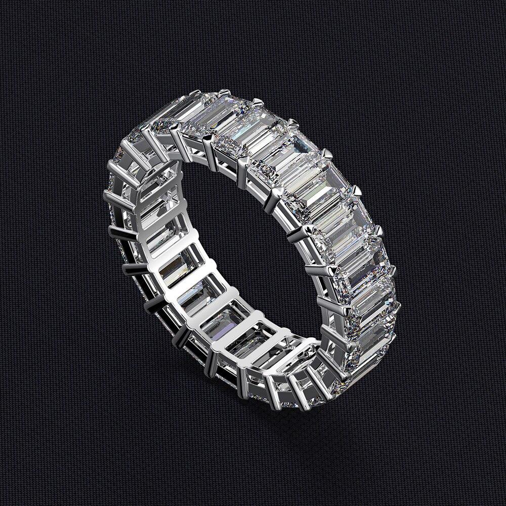 Wong Rain Luxury 925 Sterling Silver Created Moissanite Gemstone Wedding Band Engagement White Gold Ring Fine Jewelry Wholesale