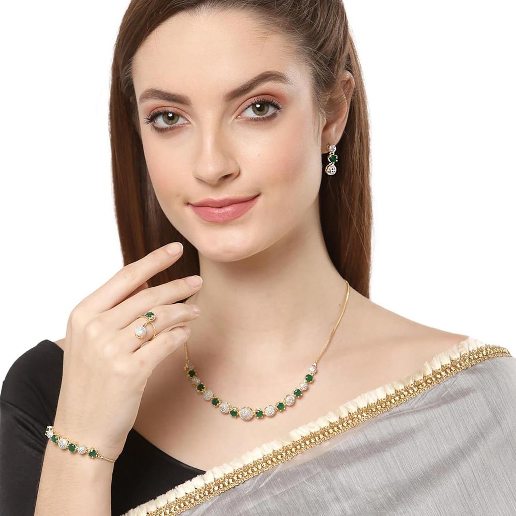 Jewellery Set for Women American Diamond Combo of Necklace Set with Earrings, Bracelet and Ring for Girls and Women