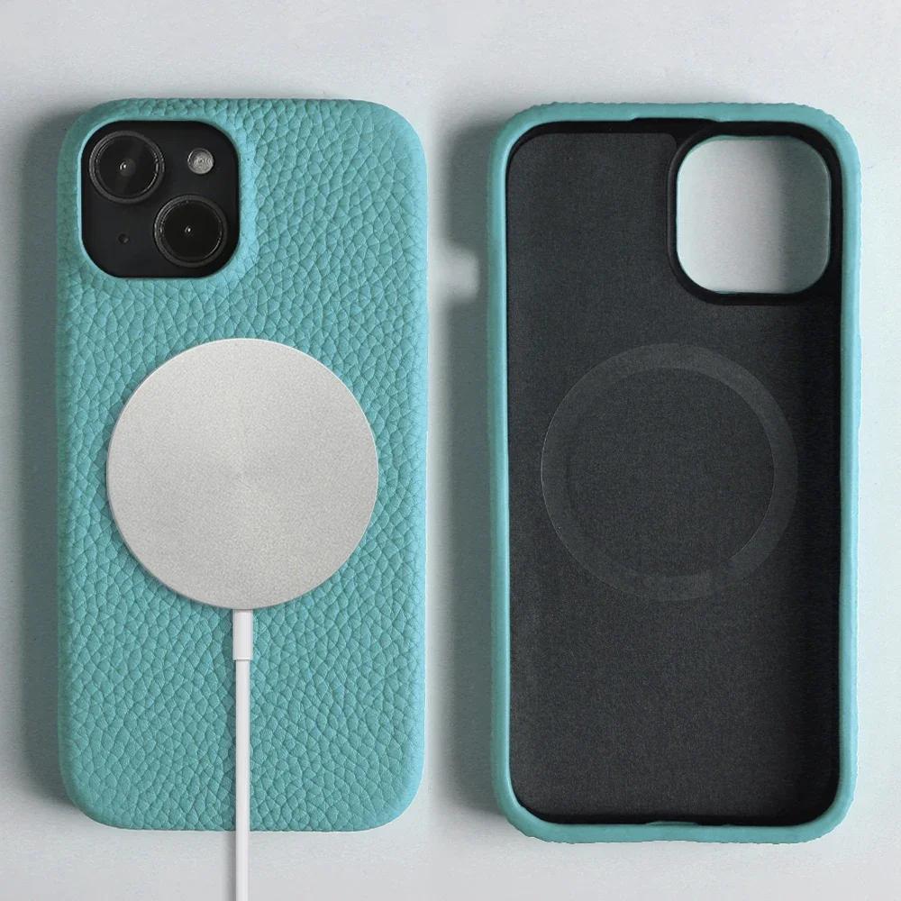Magnetic Magsafe Genuine Leather Case for Iphone 16 Pro Max Iphone15 14Pro Cover Luxury Business Vintage Phone Cases Fundas
