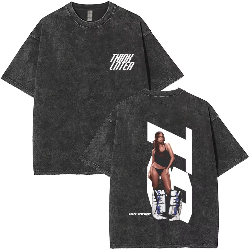 Gewaschenes Vintage Singer Tate Mcrae The Think Later Welttournee T-Shirt Herren Damen Modetrend Oversized T-Shirts Streetwear Unisex