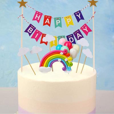 Cake Plugin Set,happy Birthday Banner Hat Including Colorful Rainbow Clouds,balloons,stars  Cake Decoration Accessories Tools