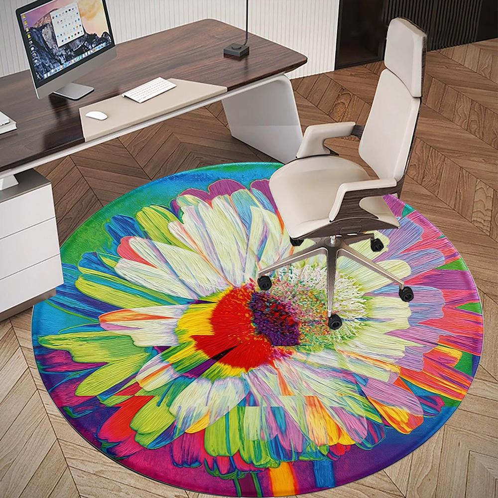 1pc Flower Painting Round Chair mat office Area Rug - Non-Slip, Floor Mat for Office, Bedroom, Ideal home decor gift p0105084