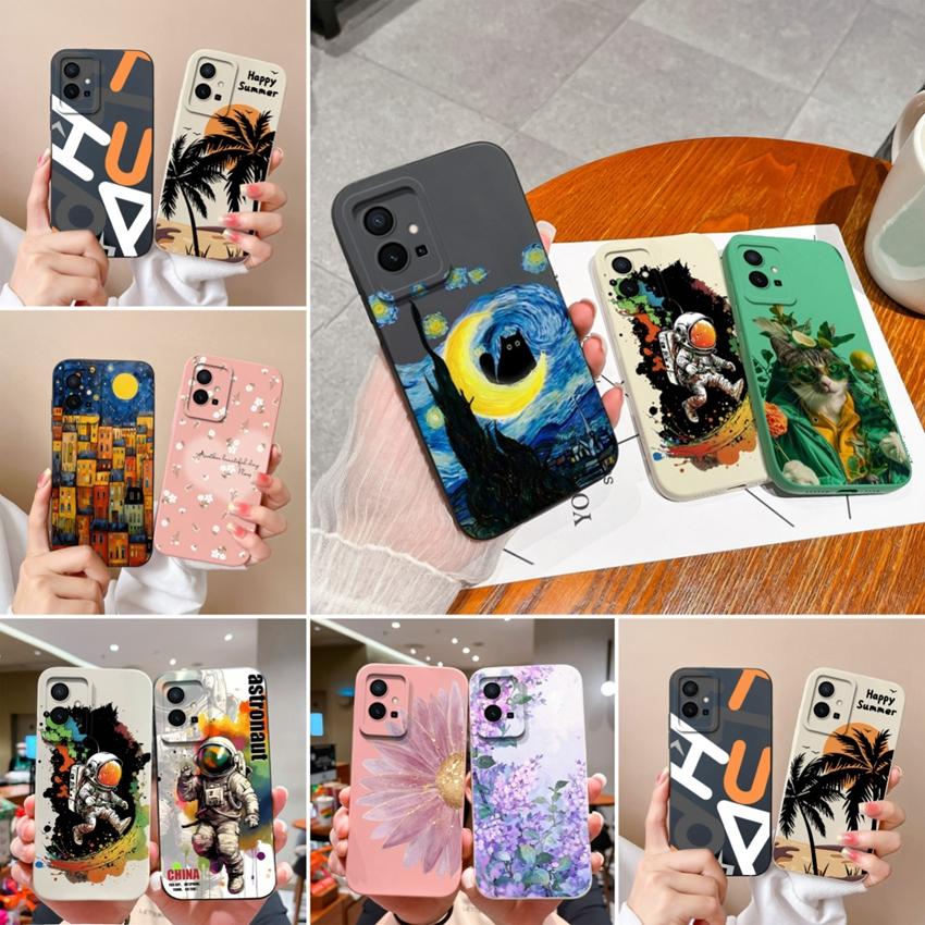 For Vivo Y55 Y56 Y70 Y72t Y73 Y74 Y75 Y77 Y81 Y85 Fashion Liquid Silicone Phone Case Lovely Cat Pattern Anti Drop Full Protective Cover For Vivo Shell
