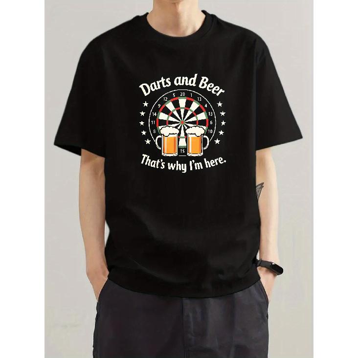 Men S Funny Darts & Beer Graphic T-Shirt - That S Why I m Here Pub Design - Lightweight Breathable Tee for Parties, Barbecues, Game Nights - Casual S чёрный