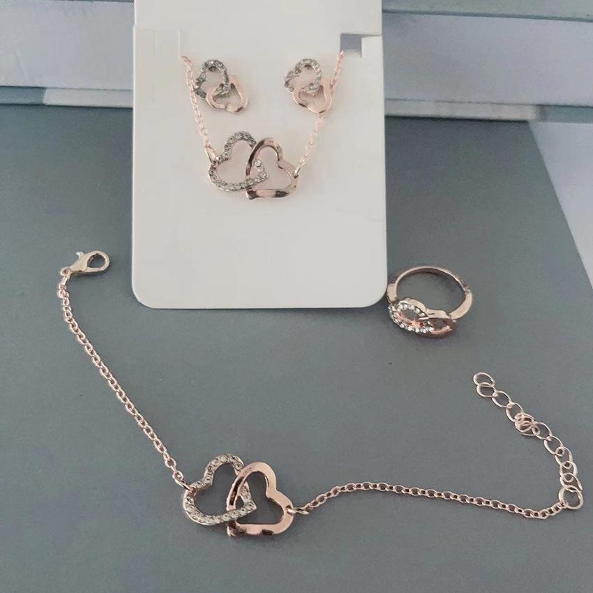 Chic Rhinestone Zircon Jewelry Set: Necklace, Earrings, Ring & Watch for Women