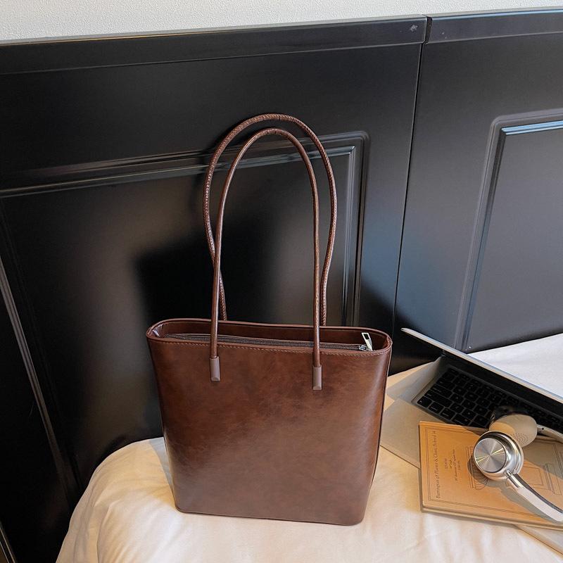 

Трендовая и ретро-сумка-тоут, стильная и вместительная одноплечевая сумка кофейный