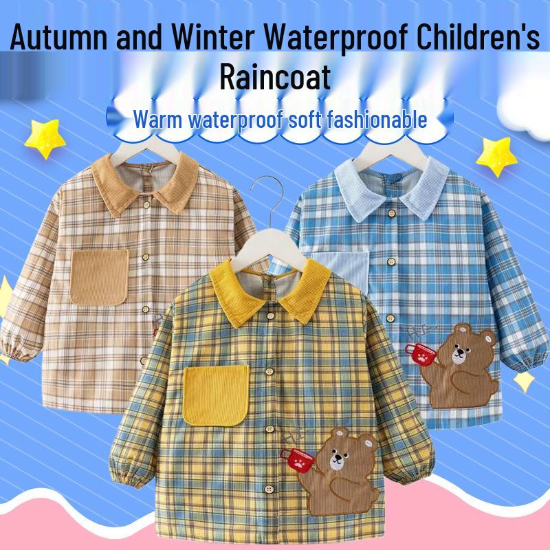 Autumn/Winter Waterproof Coveralls for Babies - Children's Crystal Velvet Stain-Resistant Plaid Bib Shirt & Outerwear