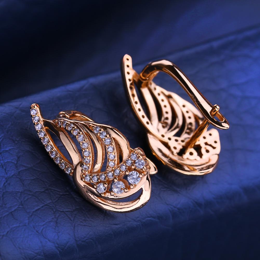 FEEYOO Clip Earrings Rose Gold Color Fashion Earring For Women Cubic Zirconia Stud Earrings Jewelry
