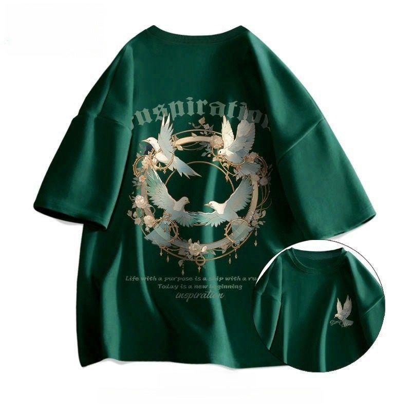 Short-sleeved T-shirt Men s Summer New Trendy Brand American Green Top Loose Cotton Half-sleeved Trendy L серый