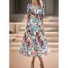 Summer 2025 European and American Dress Temperament Waist Hugging V-neck Print Long dress V-Neck Printed Long Skirt