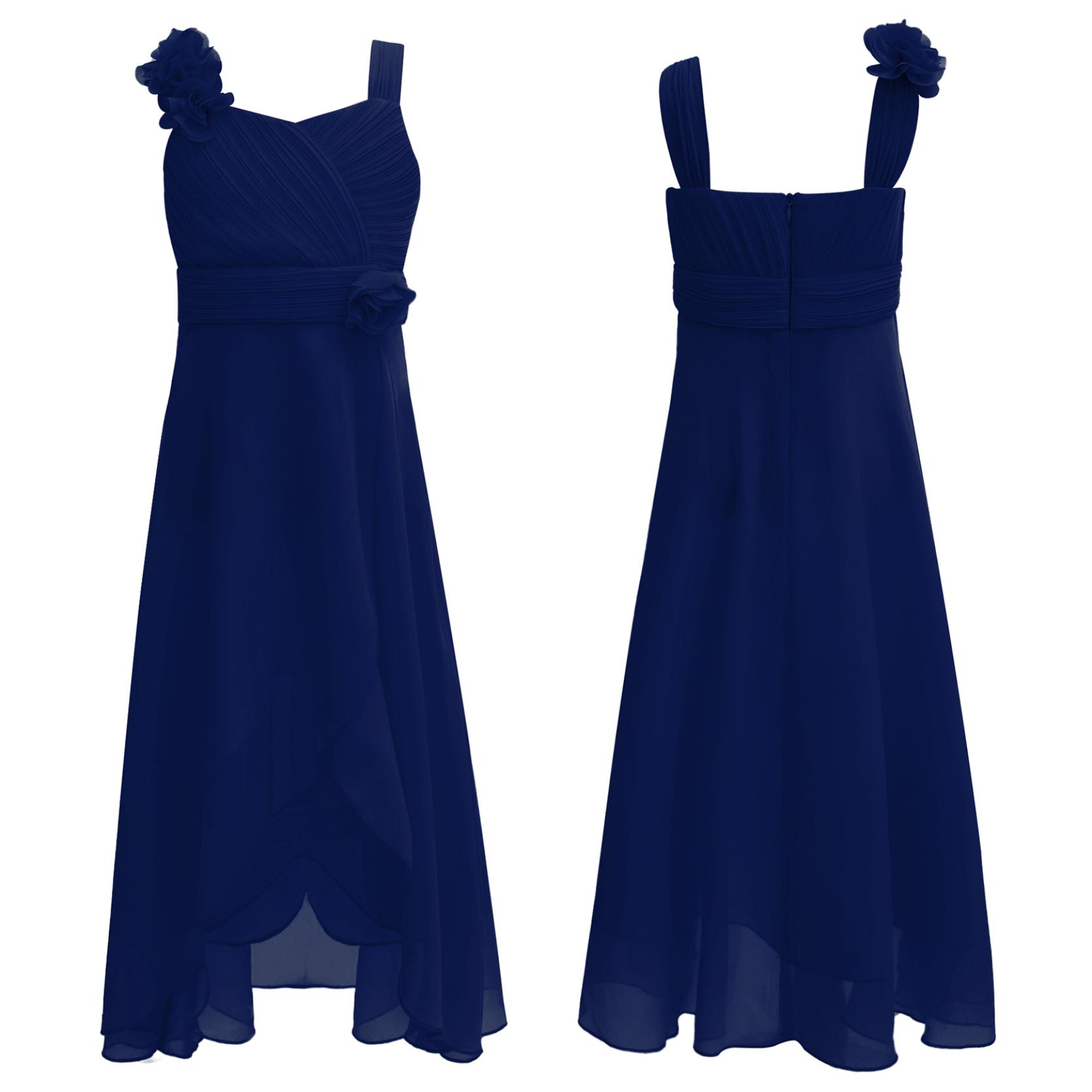 

Шифоновое платье подружки невесты с цветами для девочек, длинное платье трапециевидной формы для свадьбы, дня рождения, торжественное вечернее платье макси 15-16 Years синий