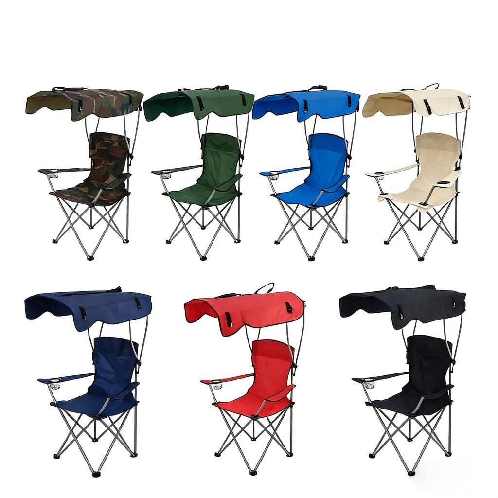 Heavy Duty Foldable Canopy Camping Chair Cup Holder Portable Beach Lounger 120kg Load Outdoor Lawn Camping Picnic Daily Rest