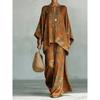 New round neck bat sleeve printed loose set bohemian lazy casual two-piece set