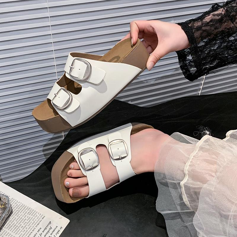 New Birken Leather Cork Slippers For Women And Men Fashion Summer Ladies All-Match Sandals Shoes soft-Soled Casusal Sandals