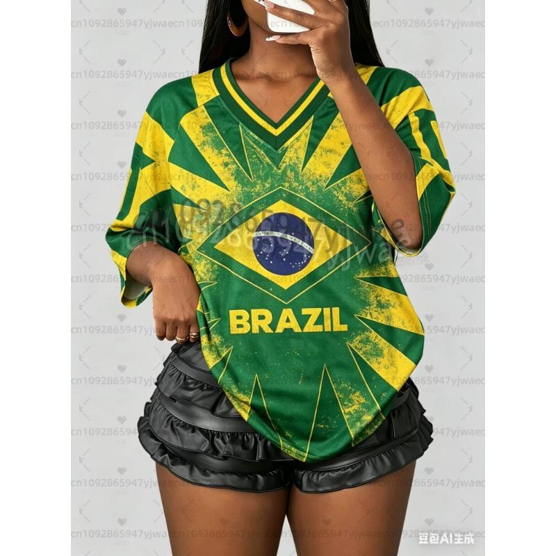 Brasil Flag Football Jersey Women Sports T-Shirts Brasil Flag Street Plus Size Soccer Jerseys Unisex Casual Graphic T Shirts
