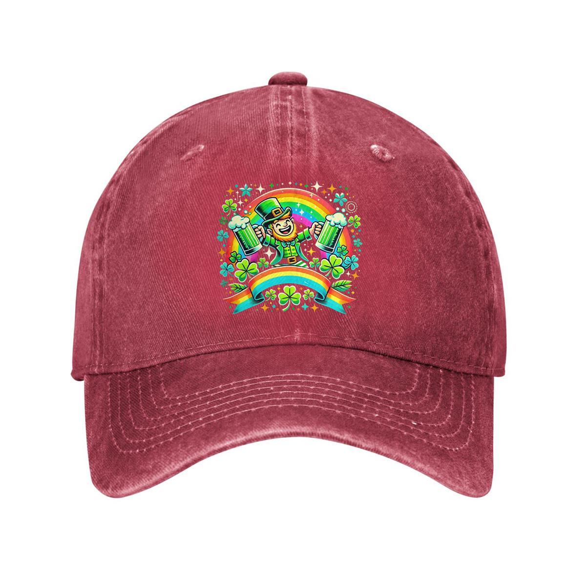 

St Patricks Day Leprechaun Beer Mug Baseball Cap Cotton Adjustable Denim Black Outdoor Casual Hat One Size