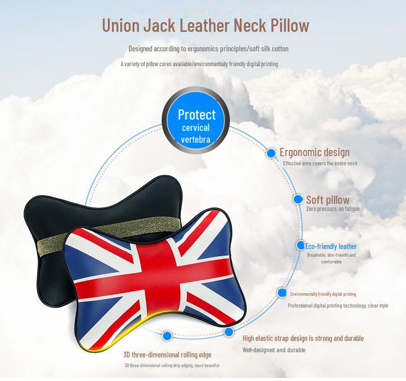 Cuscino per poggiatesta per auto in pelle stile britannico Union Jack