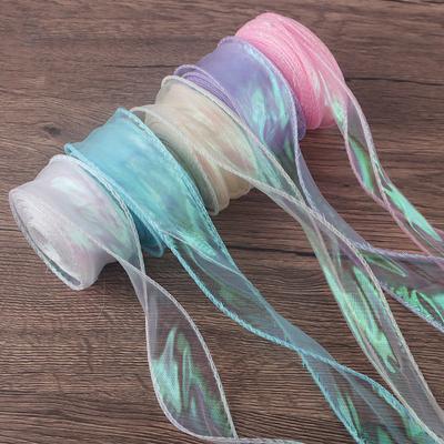 10yards/Roll Webbing Sewing Accessories Gift Packaging Ribbon Organza Fishtail Yarn Ribbon Colorful