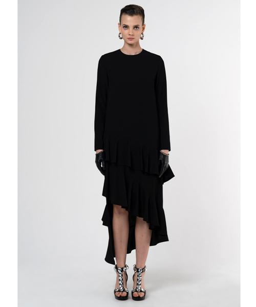 GREEDILOUS Asymmetrical Black Ruffle Dress